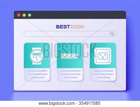 Set Electric Extension Cord, Electric Meter And Electrical Outlet In The Usa Icon. Vector