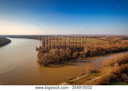 The Confluence Of The Rivers Danube And Morava Near Bratislava, Slovakia, Europe.