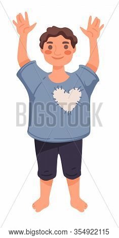 Little Boy Or Toddler Standing With Hands Up, Isolated Character