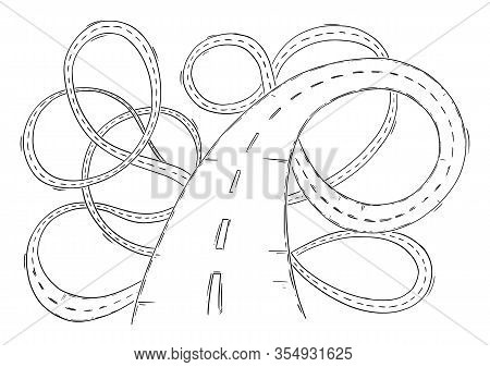 Vector Black And White Conceptual Business Drawing Or Illustration Of Chaos Road, Problem Or Obstacl