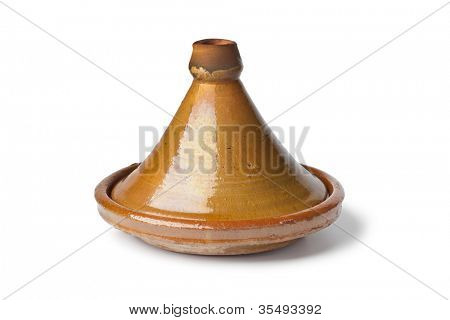  Simple traditional Moroccan tagine on white background