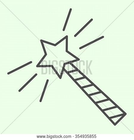 Magic Wand Thin Line Icon. Wizard Stick With Star And Sparkles Outline Style Pictogram On White Back