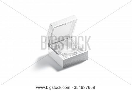 Blank White Opened Wood Gift Box With Silk Pad Mockup, 3d Rendering. Empty Container With Silken Stu