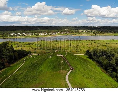 Aerial View Of Pypliai Mound In Kacergine Town, Lithuania
