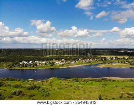 Nemunas And Nevezis Rivers Confluence In Lithuania. Aerial View