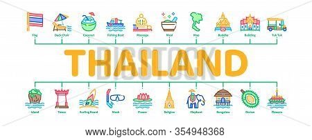 Thailand National Minimal Infographic Web Banner Vector. Thailand On Geography Map And Flag, Bungalo