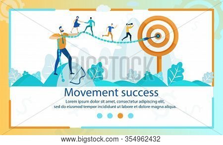 Flat Banner Movement Success Lettering Cartoon. Poster Definition Responsibility For Performing Spec