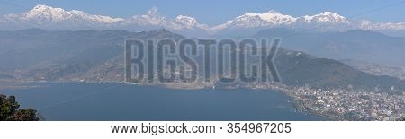 Arial View On Pokhara City, Lake Phewa And The Himalayan Range On Nepal