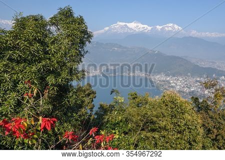 Arial View On Pokhara City, Lake Phewa And The Himalayan Range On Nepal