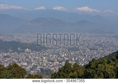 Arial View On Pokhara City, Lake Phewa And The Himalayan Range On Nepal