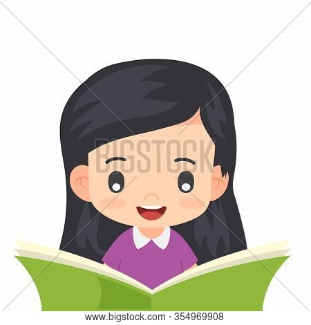 Girl Reading Education Book Isolated On White Background. Child Character Concept. Education Concept