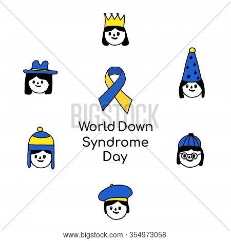 Concept Of Down Syndrome. Smiling Face Of A Disabled Girl Isolated On A White Background In The Styl
