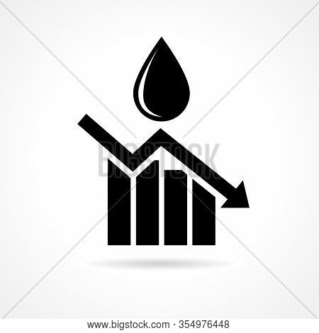Oil Price Growth Down Icon. Financial Business Progress Arrow Down Sign And Oil Drop Symbol Flat Eco