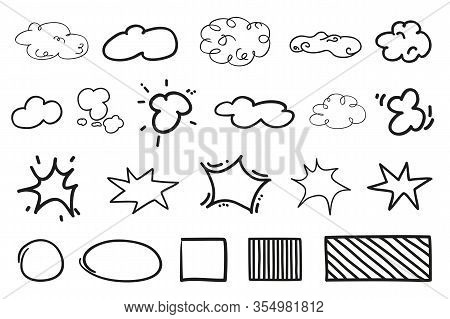 Different Simple Shapes. Cloud On Isolation Background. Shape On White. Black And White Illustration