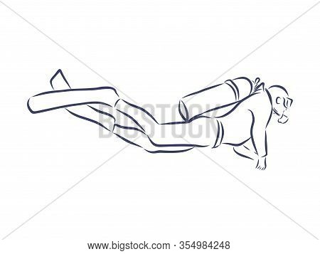 Vector Illustration Black Silhouette Diver. The Concept Of Sport Diving.