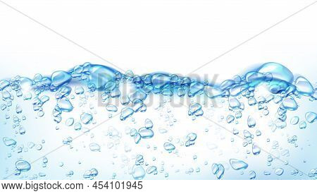 Boiling Water, Abstract Background With Air Bubbles On Liquid Surface, Dynamic Motion, Transparent A