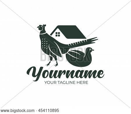 Pheasant Bird, Male And Female, Pheasant Farm, Logo Design. Farm Building And Poultry Yard, Fowl-run
