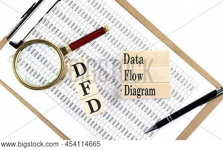 Dfd - Data Flow Diagram Text On A Wooden Block On Chart Background
