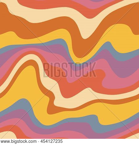 Groovy Retro Seamless Pattern. Disco Wavy Rainbow Background For Trendy Funky Prints.