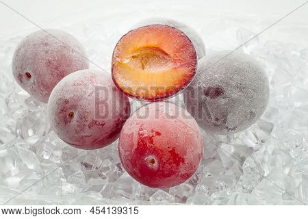 Fresh Plum Berries On Quick Freeze Ice