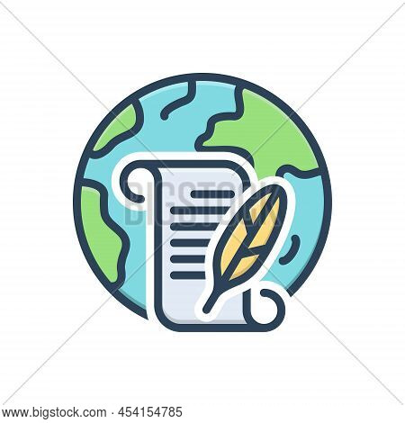 Color Illustration Icon For Hist Scroll Poetry Feather History Education Paper Quill World