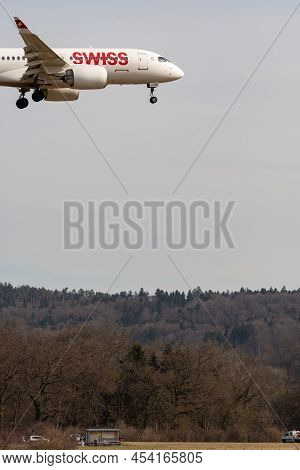 Zurich, Switzerland, February 24, 2022 Swiss International Airlines Bombardier Cs-100 Or A220-100 Fi