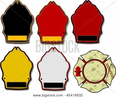 Sortimento de escudos de capacete de fogo em branco