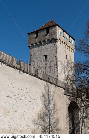 Lucerne, Switzerland, March 10, 2022 Historic Old Musegg Wall And Tower In The City Center