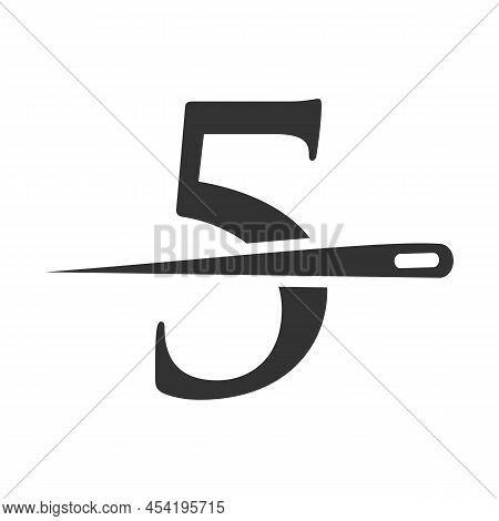 Initial Letter 5 Tailor Logo, Needle And Thread Combination For Embroider, Textile, Fashion, Cloth, 