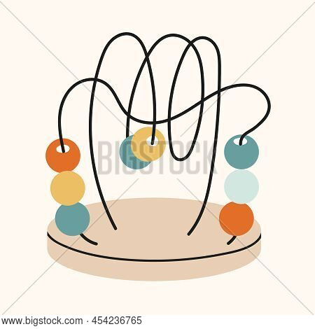 Wooden Colorful Game Finger Maze With Balls. Component Of The Development Of Montessori Education In
