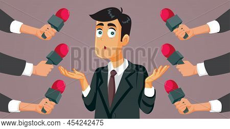Clueless Politician Having No Answer In Media Conference Vector Cartoon