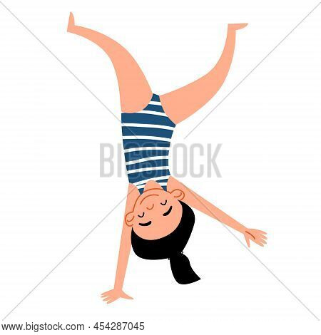 The Stampede Stands To The Top Of The Legs On One Hand. Happy Baby In A Swimsuit.