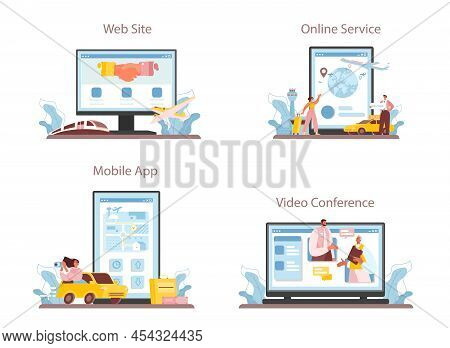 Travel Agency Online Service Or Platform Set. Transfer, Tourists Transportation