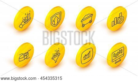 Set Line Stocks Market Growth Graphs, Financial, Sales Funnel With Chart, Pie Infographic, Coal Mine