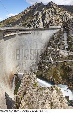 Dam Draining Water In Riano. Hydraulic Power. Castilla Leon. Spain