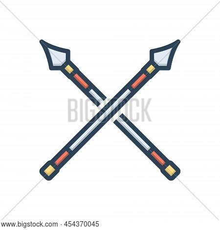 Color Illustration Icon For Lance Javelin Spear Pike Medieval Vintage Weapon Knight