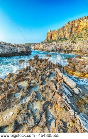 Stunning Seascape Of Isolidda Beach Near San Vito Cape. Popular Travel Destination Of Monte Cofano N