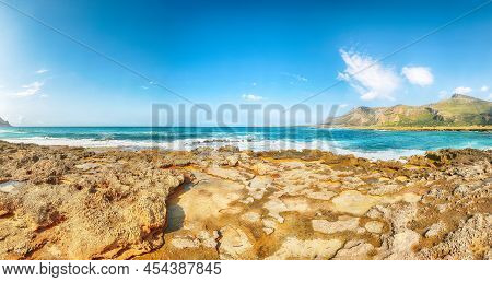 Fantastic Seascape Of Isolidda Beach Near San Vito Cape. Popular Travel Destination Of Monte Cofano 