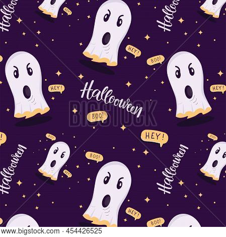 Halloween Ghost - Seamless Pattern With Handwritten Sign. Vector Stock Illustartion For Print Indust