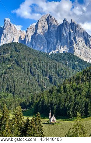 Dolomites Alp Mountain Landscape At Santa Maddalena Village In The Summer Season, St. Magdalena Ital
