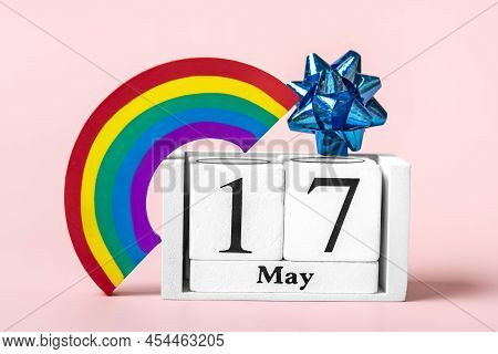 Rainbow Lgbt Symbol, Calendar Isolated On Pink Background 17 May - International Day Against Homopho