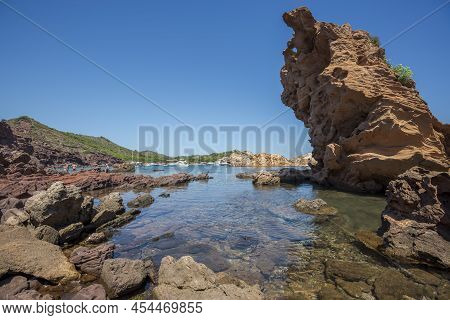 Es Mercadal, Spain - August 7, 2021: Cala Pregonda, A Famous Beach In Menorca Island, Balearic Islan