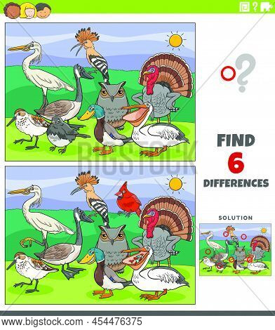 Cartoon Illustration Of Finding The Differences Between Pictures Educational Game For Children With 