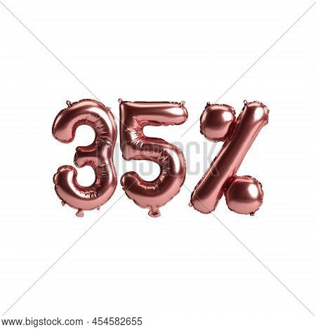 3d Illustration Rose Gold Balloons Shape 35% Isolated On White Background