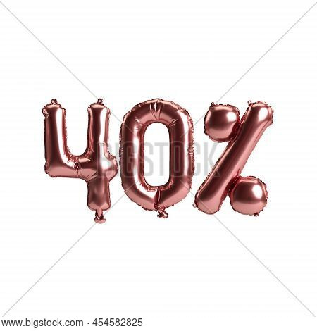 3d Illustration Rose Gold Balloons Shape 40% Isolated On White Background