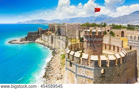 Panoramic View Of The Mamure Castle In Anamur Town, Turkey