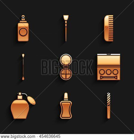 Set Makeup Powder With Mirror, Nail Polish Bottle, File, Eye Shadow Palette, Perfume, Cotton Swab Fo