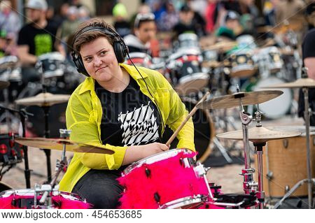 Dobele, Latvia - May 13, 2022: Summit Of Small Drummers In The Historical Time Of Dobele Market, Doz