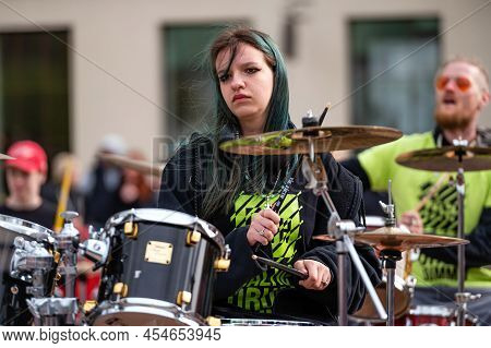 Dobele, Latvia - May 13, 2022: Summit Of Small Drummers In The Historical Time Of Dobele Market, Doz