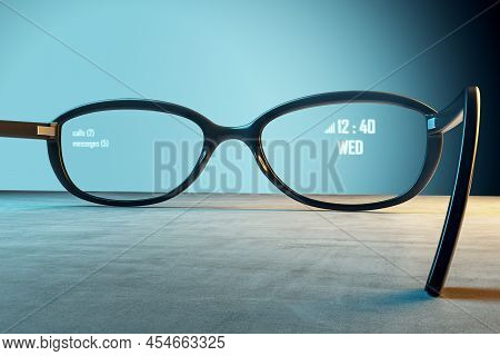 Intelligence Technology And Ar Augmented Reality Concept With Digital Time, Date And Mobile Device I